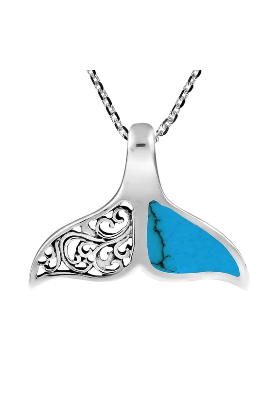 Ethereal Whale Tail Blue Turquoise Inlay Sterling Silver Necklace