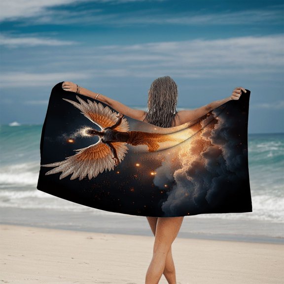 Ethereal Wings Beach Towel - Radiant Design for Pool & Travel Soft Glow on Dark Background Perfect for Summer Adventures