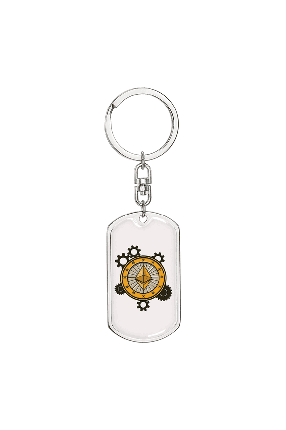 Ethereum Black Crypto Cryptocurrency Dog Tag Keychain Stainless Steel Silver Tone or Gold Tone