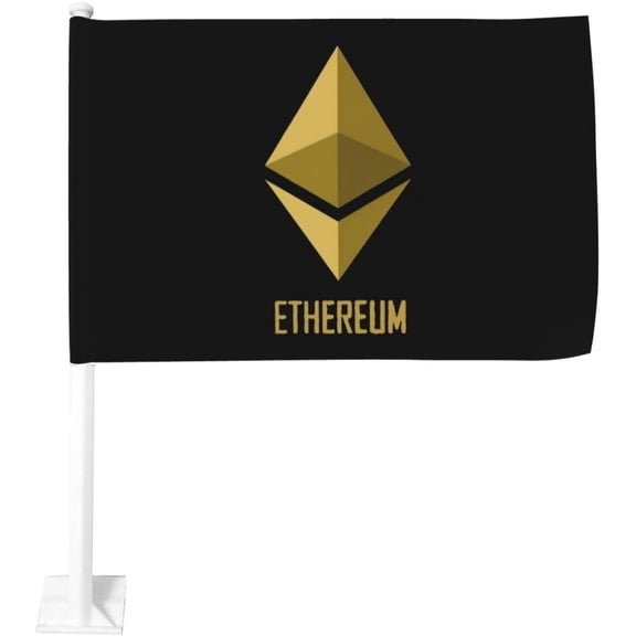 Ethereum Gold Car Flag 12x18 Inch Window Clip Flag - Double Sided Fade Resistant Outdoor Decoration Let Your Cars Stand Out