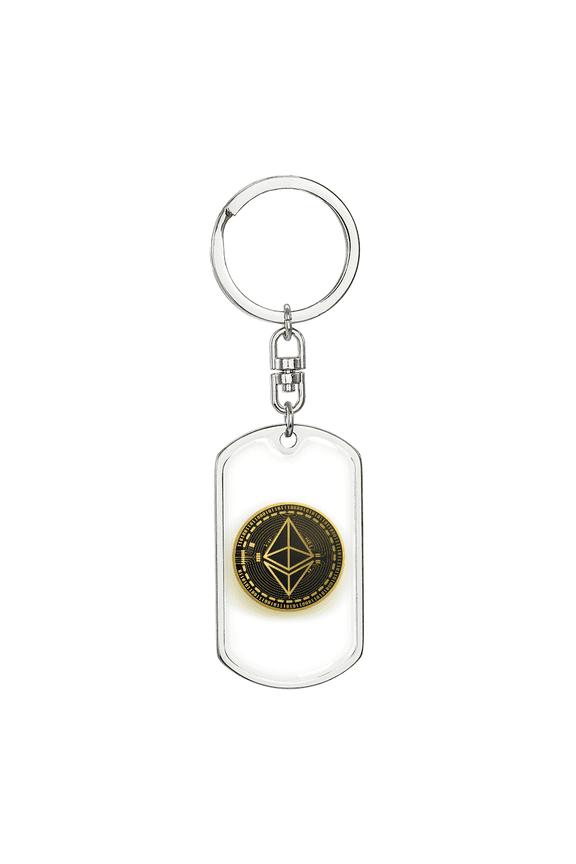 Ethereum Gold Crypto Cryptocurrency Stainless Steel or 18k Gold Premium Swivel Dog Tag Keychain