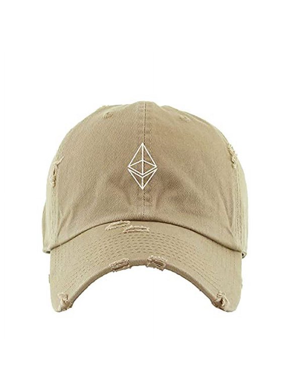 Ethereum Vintage Baseball Cap Embroidered Cotton Adjustable Distressed Dad Hat Khaki