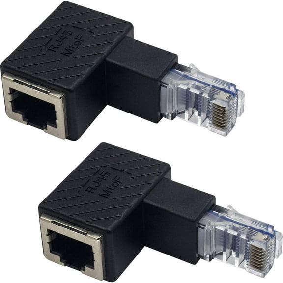 Ethernet Adapter 90 Degree, UP Angled RJ45 Male to Female Ethernet Extender Adapter, Cat5e/Cat6 RJ45 Ethernet, for Modem, Router, PC, Network Printer, Laptop, LAN, Switch, etc 2 Pack