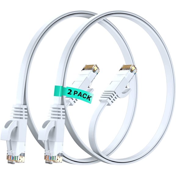 Ethernet Cable 1.5ft, 2-Pack (White) - Cat7 High-Speed LAN Cords for Gaming, Streaming, Router, Modem, PC, PS5, Xbox - Slim & Durable Design (1.5 Feet)