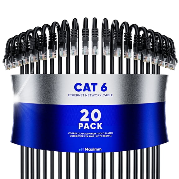Maximm Cat6 Ethernet Cable 20-Pack 1 ft – CCA LAN Network Patch Cords, RJ45, Black