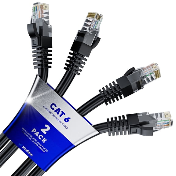 Cat 6 Ethernet Cable 25 Ft, 100% Pure Copper, Cat6 Cable (2 Pack) LAN Cable, Internet Cable, Patch Cable and Network Cable - UTP (Black) 25 Feet