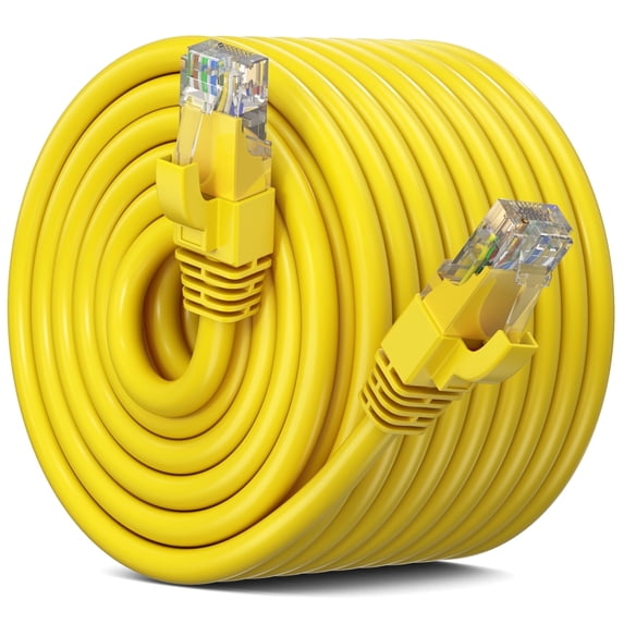 Maximm Cat 6 Ethernet Cable 300 ft – High-Speed LAN & Network Patch Cable, 10Gbps, 550 MHz, Yellow UTP Cord – Gold-Plated RJ45 Connectors