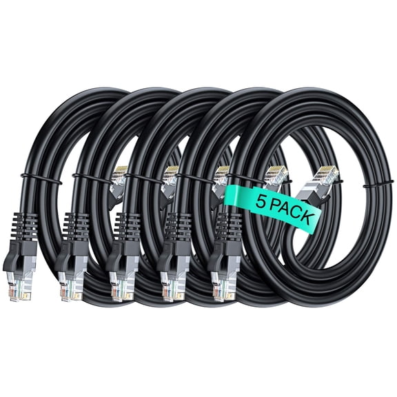 Cat 6 Ethernet Cable 3 Ft, 100% Pure Copper, Cat6 Cable (5 Pack) LAN Cable, Internet Cable, Patch Cable and Network Cable - UTP (Black) 3 Feet