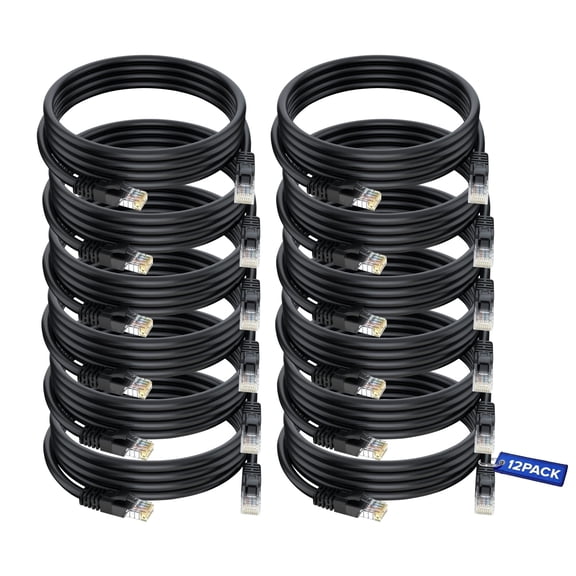 Maximm Cat6 Ethernet Cable 12-Pack 5 ft – CCA LAN Network Patch Cords, RJ45, Black
