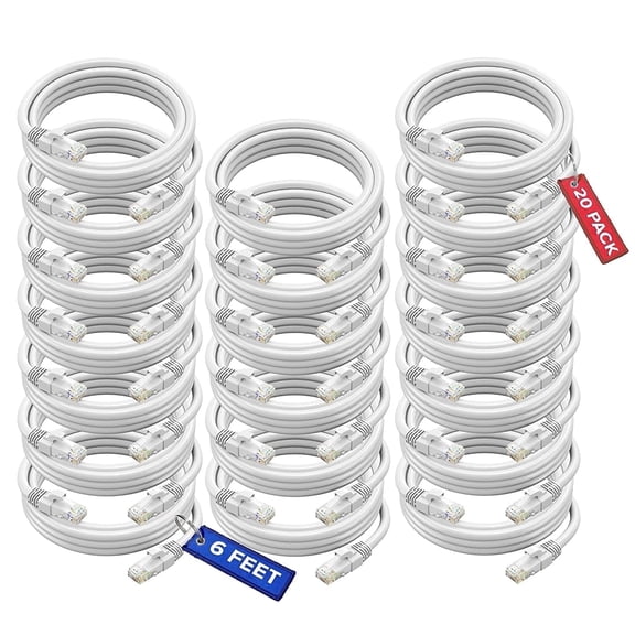 Maximm Cat6 Ethernet Cable 20-Pack 2 ft – CCA LAN Network Patch Cords, RJ45, White