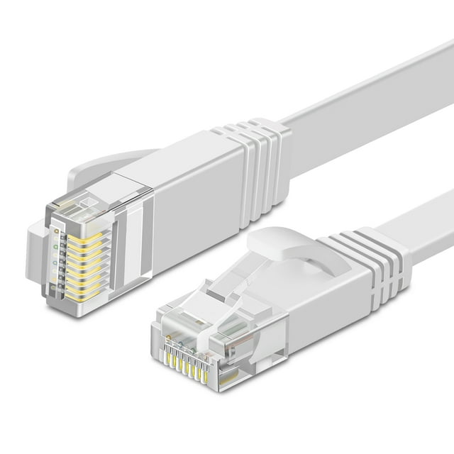 Ethernet Cable Cat 6 Flat Cable, Cat 6 Ethernet Cable 100 ft, Flat Wire Cat6 Ether Network Internet Cord - RJ45 Cable LAN Internet Ethernet Patch Cables Connector (White)