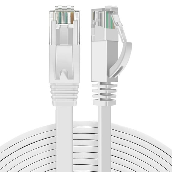 Ethernet Cable Cat 6 Flat Cable, Cat 6 Ethernet Cable 100 ft, Flat Wire Cat6 Ether Network Internet Cord - RJ45 Cable LAN Internet Ethernet Patch Cables Connector (White)