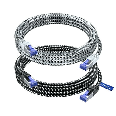 Ethernet Cable Cat 7, 10 ft, Super-Durable Black and White, 2 Pack Braided Network LAN Internet Cable Cord, High Speed Cat6 Ethernet Cable Compatible with Cat6 Cat6e Cat5 Cat5e Ethernet Patch Cable