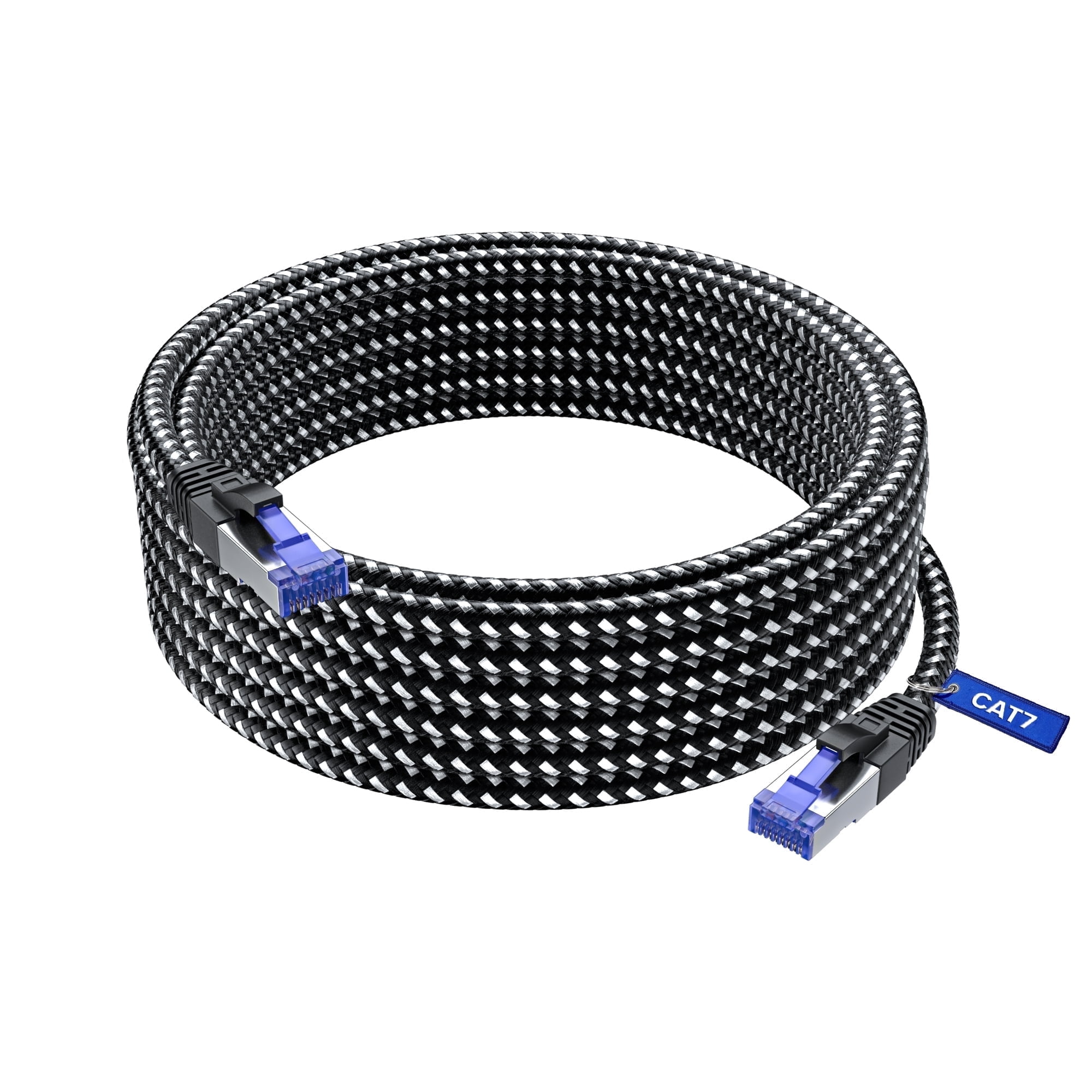 Cat7 Ethernet Cable 25ft (Black) - Braided High-Speed Network LAN Cables for Gaming, Streaming, Router, Modem, PC, PS5, Xbox - Durable & Tangle-Free Design