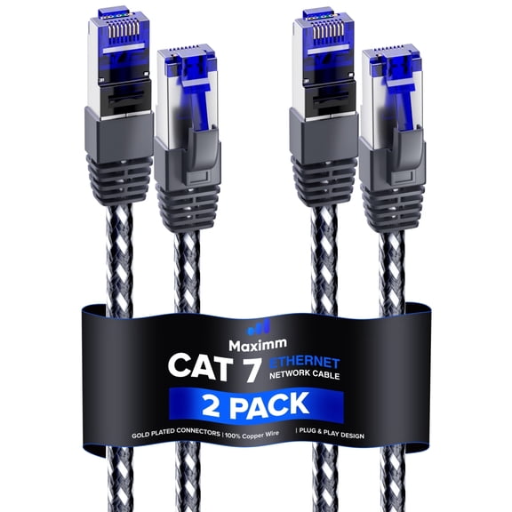 Cat7 Ethernet Cable 3ft, 2-Pack (Black) - Braided High-Speed Network LAN Cables for Gaming, Streaming, Router, Modem, PC, PS5, Xbox - Durable & Tangle-Free Design, 2-Pack