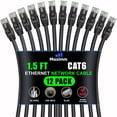 thumbnail image 1 of Maximm Cat 6 Ethernet Cable 1.5 ft (12-Pack) - High-Speed LAN Cable, Internet Cable, Patch Cable, and Network Cable - UTP, 10Gbps, 550MHz Ethernet Cord - Black, 1 of 8
