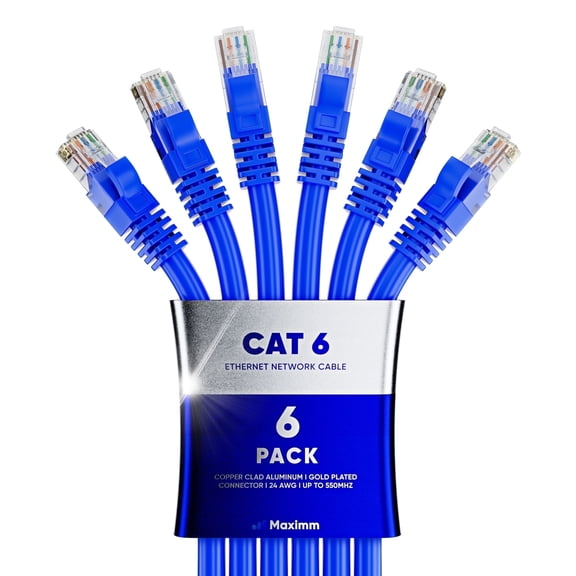 Maximm Cat6 Ethernet Cable 6-Pack 1.5 ft – CCA LAN Network Patch Cords, RJ45, Blue