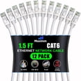 thumbnail image 1 of Maximm Cat 6 Ethernet Cable 1.5 Ft, (12-Pack) Cat6 Cable, LAN Cable, Internet Cable, Patch Cable and Network Cable - UTP (White) 1.5 Feet ethernet Cord, 1 of 8