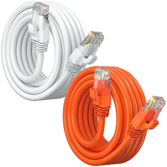 Maximm Cat 6 Ethernet Cable 15 ft (2-Pack) - High-Speed LAN Cable, Internet Cable, Patch Cable, and Network Cable - UTP, 10Gbps, 550MHz Ethernet Cord - Orange & White