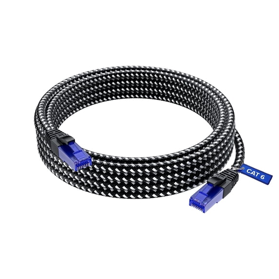 Cat 6 Ethernet Cable 15 ft, Braided Network Cable Cat6 with RJ45 connectors, Gigabit LAN Cable 1000 Mbps High-Speed Internet, Black