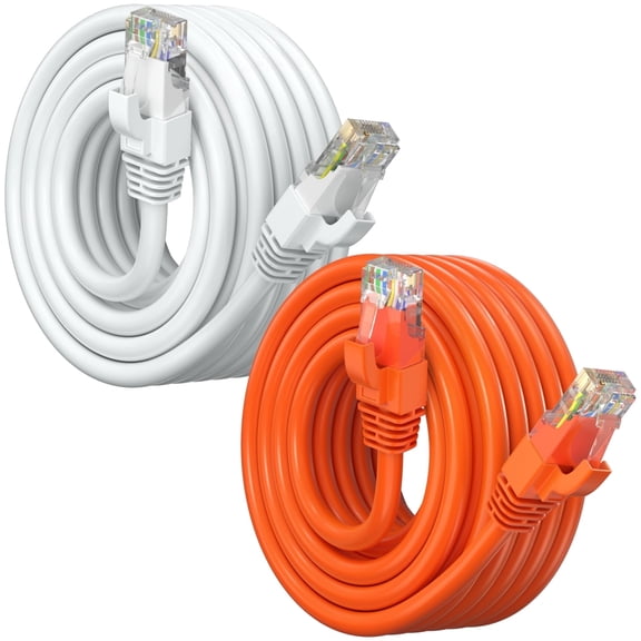 Maximm Cat6 Ethernet Cable 2-Pack 25 ft – CCA LAN Network Patch Cords, RJ45, Orange & White