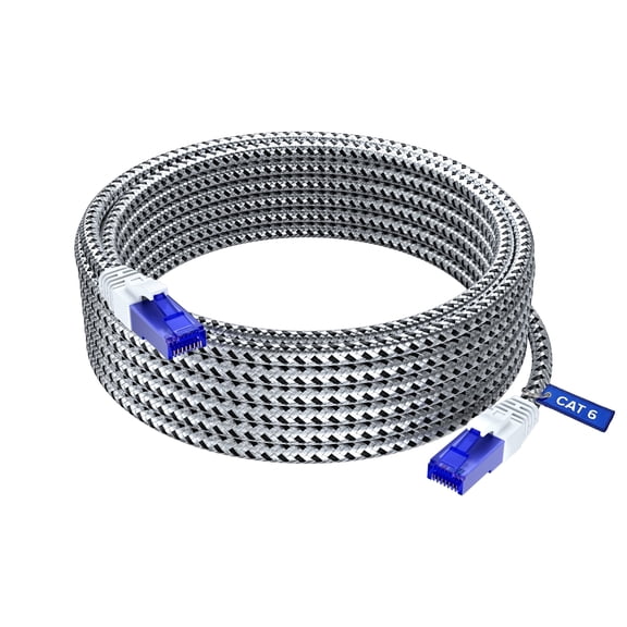 Cat 6 Ethernet Cable 25 ft, Braided Network Cable Cat6 with RJ45 connectors, Gigabit LAN Cable 1000 Mbps High-Speed Internet, White