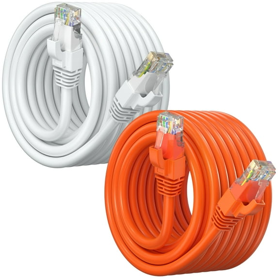 Maximm Cat 6 Ethernet Cable 40 ft (2-Pack) - High-Speed LAN Cable, Internet Cable, Patch Cable, and Network Cable - UTP, 10Gbps, 550MHz Ethernet Cord - Orange & White