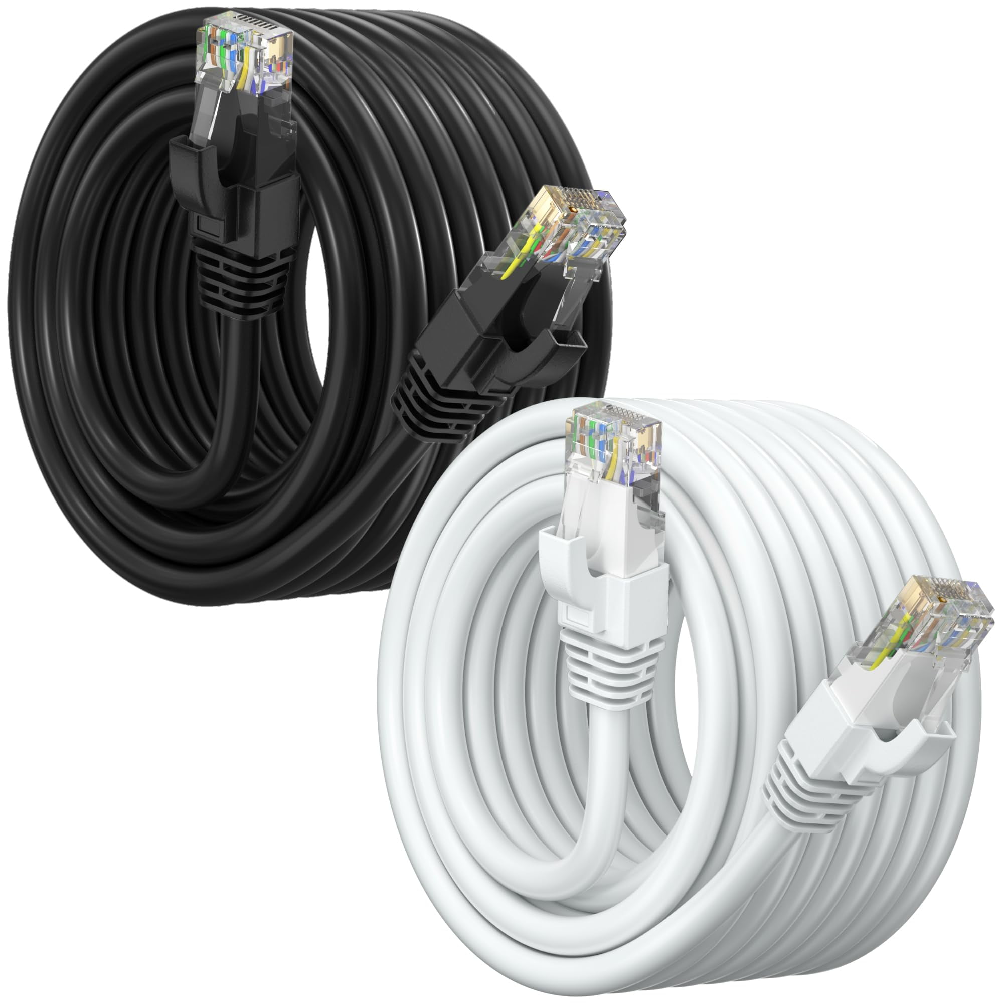 Maximm Cat 6 Ethernet Cable 50 ft (2-Pack) - High-Speed LAN Cable, Internet Cable, Patch Cable, and Network Cable - UTP, 10Gbps, 550MHz Cat6 Cable - Black & White