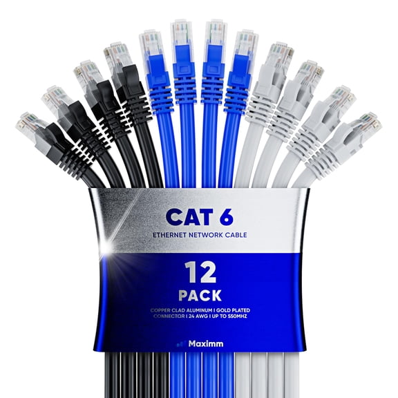 Maximm Cat 6 Ethernet Cable 6 Ft, (12-Pack) Cat6 Cable, LAN Cable, Internet Cable, Patch Cable and Network Cable - UTP (Tricolor) 6 Feet ethernet Cord