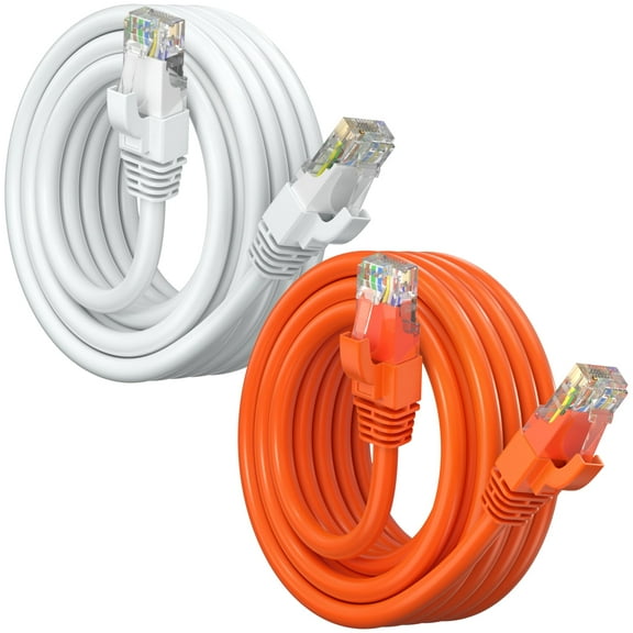 Maximm Cat 6 Ethernet Cable 8 ft (2-Pack) - High-Speed LAN Cable, Internet Cable, Patch Cable, and Network Cable - UTP, 10Gbps, 550MHz Ethernet Cord - Orange & White