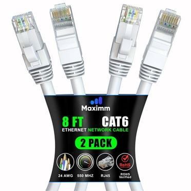 Ethernet Cable & Cat6 Network Cable, 8 ft, White LAN Rj45 Internet Patch Cable Cord, High Speed Cat6 Ethernet Cable (2 Pack)