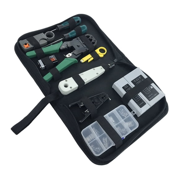 Ethernet Cable Tool Kit with Crimper and Tester for RJ45, RJ11, and RJ12 Connectors Setup, Continuity, and Wire Checks