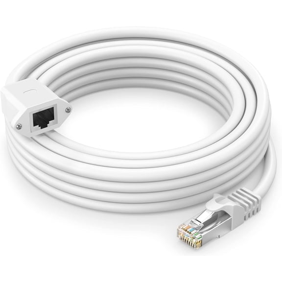 Ethernet Extension Cable 30 ft Cat6 Male to Female RJ45 Connector, Internet Network LAN Patch Extender Cord - White
