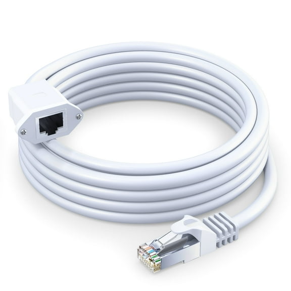 Ethernet Extension Cable, Cat 6 Ethernet Cable Extender, Internet Cable with Shielded RJ45 Male-to-Female Connector, LAN Cable Extension for Patch Networks, White (10 Feet)