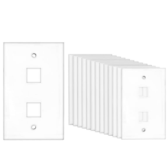 Ethernet Face Plate | 2 Port Low Profile Keystone Jack Wall Plate Standard Size with screws | 10 Pack Wall FacePlates for Keystone Jack | Glossy White