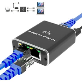 Ethernet Splitter 1 to 2 1000Mbps Internet Cable Splitter 1 in 2 Out High Speed Either Network Splitter Gigabit Dual LAN RJ45 Port Router Switch Work with Cat6/7/8 Cable