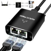 Ethernet Splitter 1 to 2 Out, 1000Mbps High Speed, Gigabit Network LAN Adapter for Cat 5/6/7/8 Cable, with USB Power Cable [2 Devices Simultaneous Networking]