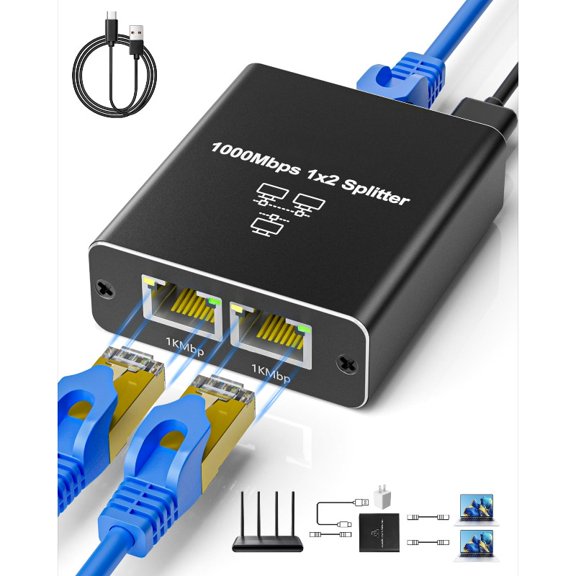 Ethernet Splitter 1 to 3, 1000Mbps Internet Cable Splitter 1 in 3 Out High Speed Gigabit Either Network Splitter LAN RJ45 Port Router Switch Work with Cat5/5e/6/7/8 Cable