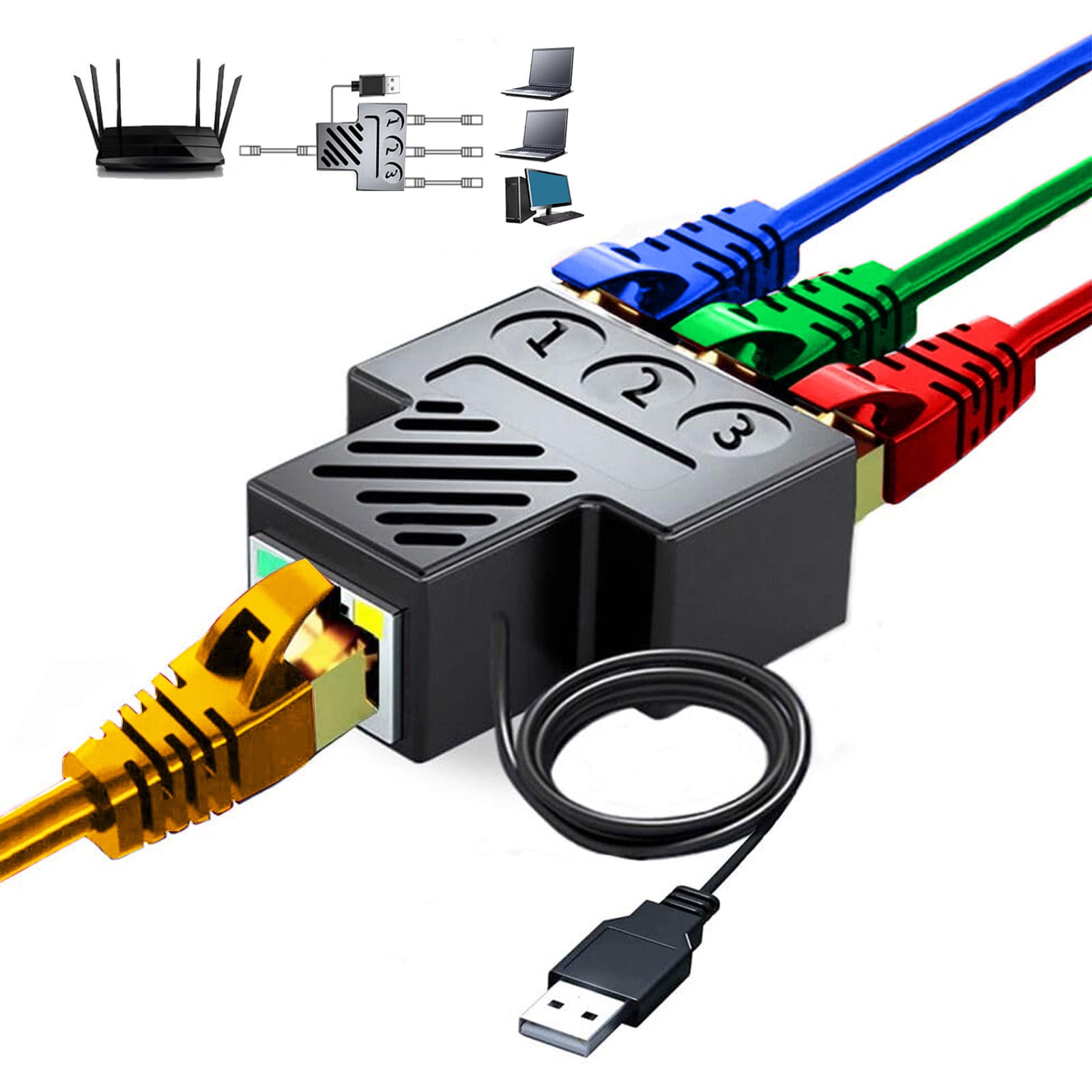 GEGONG Ethernet Splitter 1 to 3 for High-Speed Internet Sharing with ...