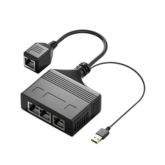 Ethernet Splitter 1 in 2/3/4 Out RJ45 Splitter for Simultaneous Networking with Dual RJ45 Ports and USB Power Cable