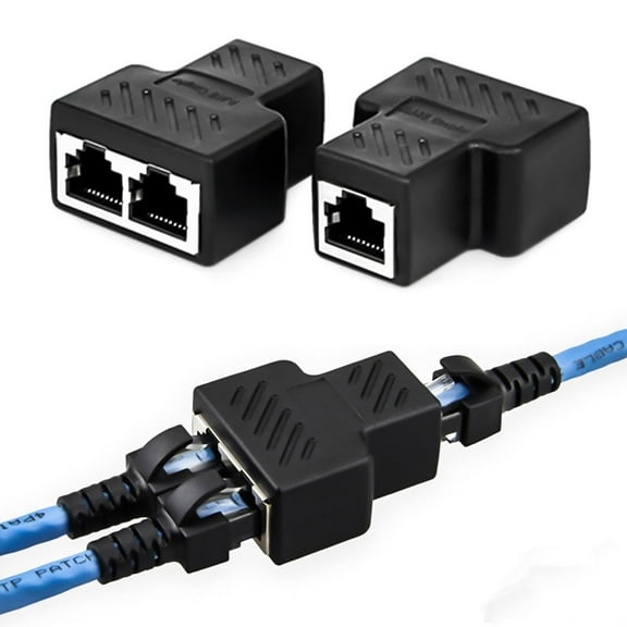 Ethernet Splitter, Ethernet Splitter 1 to 2, RJ45 Female 1 to 2 Female Socket Adapter, Ethernet Cable 8P8C Extender Plug LAN Network Connector for Cat5, Cat5e, Cat6, Cat7, Black