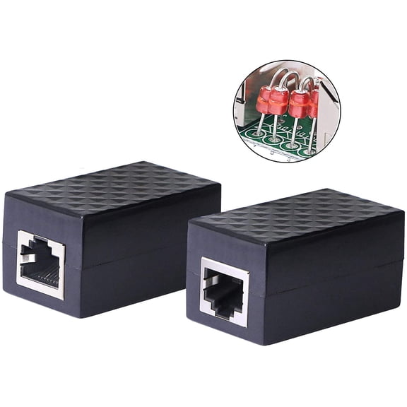 Ethernet Sur Protector RJ45 Coupler Female to Female Network Sur Protector Outdoor Arrester Protection Device Extension Adapter(2-Pack)