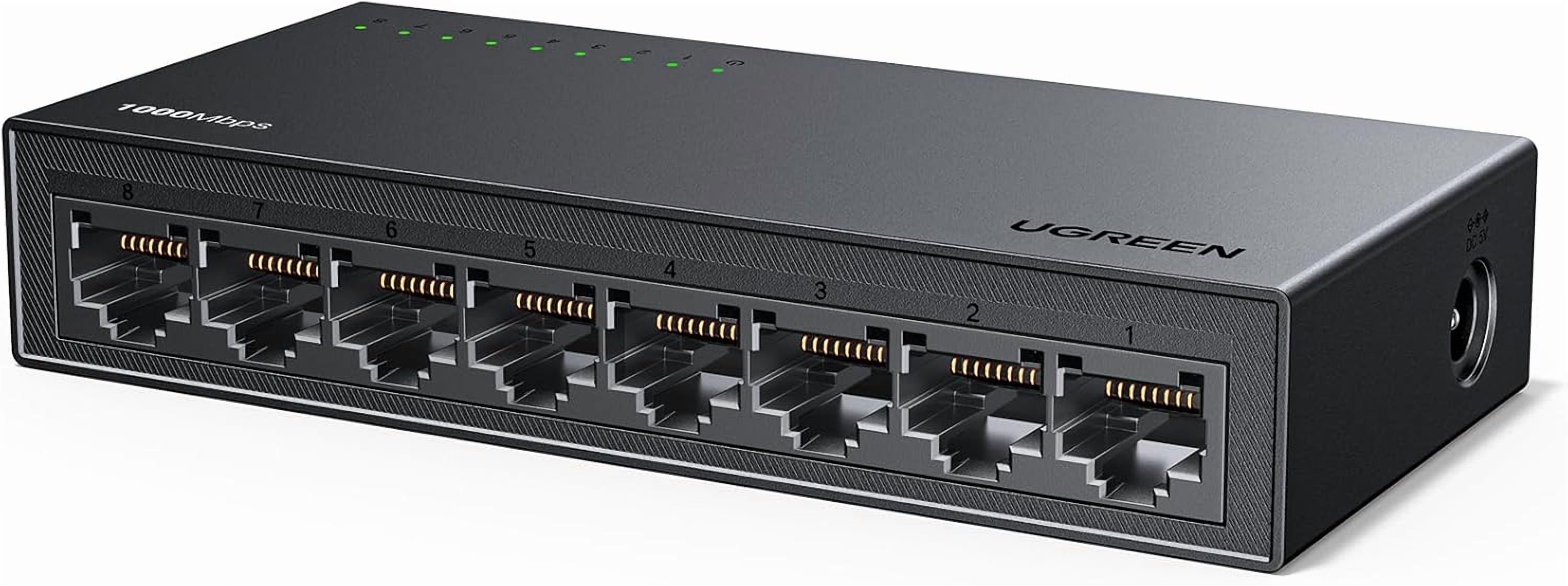 Ethernet Switch, 8 Port Gigabit Ethernet Splitter, Plug & Play, Wall Mount & Desktop Network Switch Hub, Unmanaged, Compact, with LED, Fanless Quiet, for Internet Cable, Laptop, Router, NAS