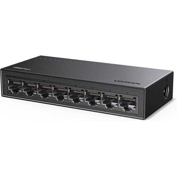 Ethernet Switch, 8 Port Gigabit Ethernet Splitter, Plug & Play, Wall Mount & Desktop Network Switch Hub, Unmanaged, Compact, with LED, Fanless Quiet, for Internet Cable, Laptop, Router, NAS