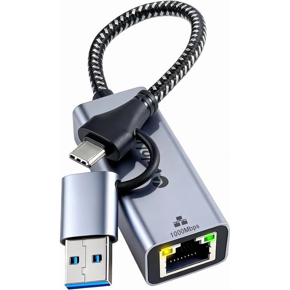 Ethernet to USB Adapter, 1Gbps USB to RJ45 Gigabit LAN, USB 3.0 Ethernet Adapter Compatibility 10/100/1000Mbps. Compatible with Laptops, PC, Mac OS, Linux and More