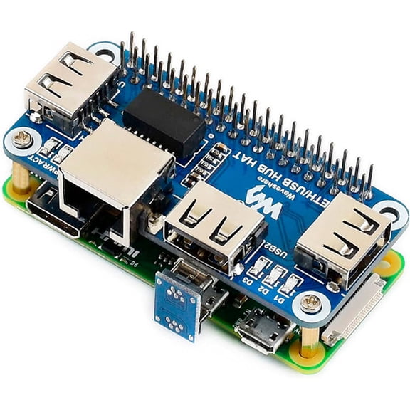 Ethernet/USB HUB HAT Expansion Board for 5/4B/3B+/3B/2B/Zero/Pi Zero W/Pi Zero 2W,with RJ45 10/100M Ethernet Port (Based on RTL8152B Chip) and Three USB Ports,Compatible with USB2.0/1.1