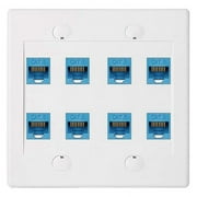 Ethernet Wall Plate 8 Port - Double Cat6 RJ45 Blue