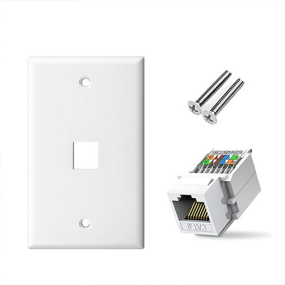 Ethernet Wall Plate Outlet, 10 Pack Tool-Less RJ45 Keystone Jack, No Punch-Down Tool Required Module Coupler Cover RJ45 Wall Plate, White 