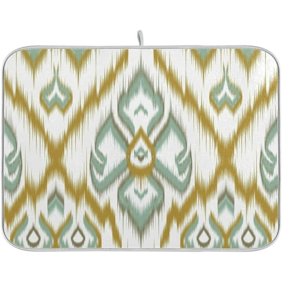 Ethic Ikat Bohemian Dish Drying Mat for Kitchen Counter, Ultra Absorbent Reversible Microfiber Dishes Drying Rack Pad Heat-resistant Mats , 16"x18"