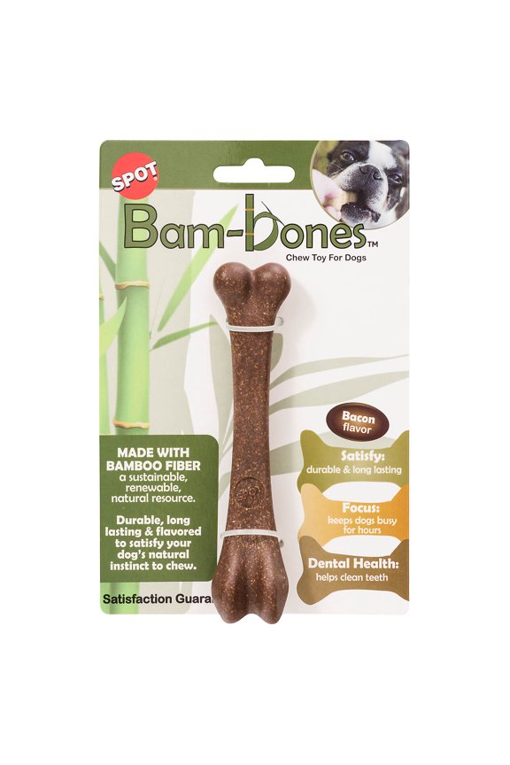 Bam-Bones Bone Dog Chew Toy, 5.25", Baccon Flavor, For Adult Dogs & Teething Puppies Under 30lbs, Light to Moderate Chewers, Made with Strong Bamboo Fiber